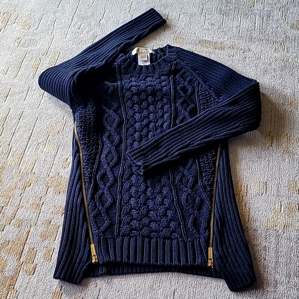 Michael Kors cable knit sweater with double side zippers